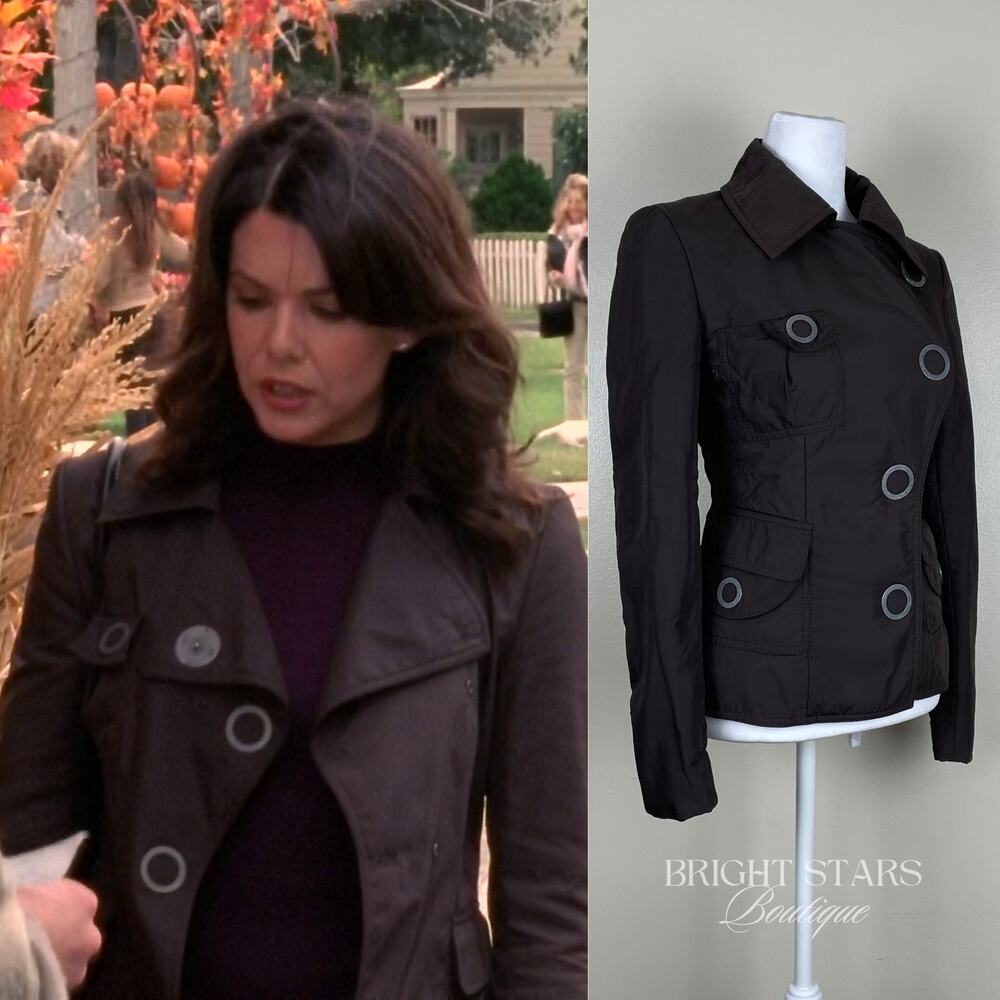 Rare Brown Jacket ASO Lorelai Gilmore Girls Moto Snap Button Casual Fall - Picture 3 of 12